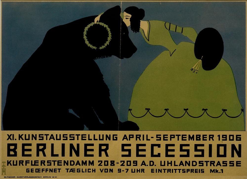 Thomas Theodor Heine, Berliner Secession 1906 (Ausstellung,Bär,Berliner Bär,Deutsche Kunst,Jugendstil,Karikatur,Kunstausstellung,Kunst,Malerin,Plakat,Kuss,Palette,Pinsel,Berliner Sezession,Typographie,Frau Und Tier,Wappentier,Jahrhundertwende)