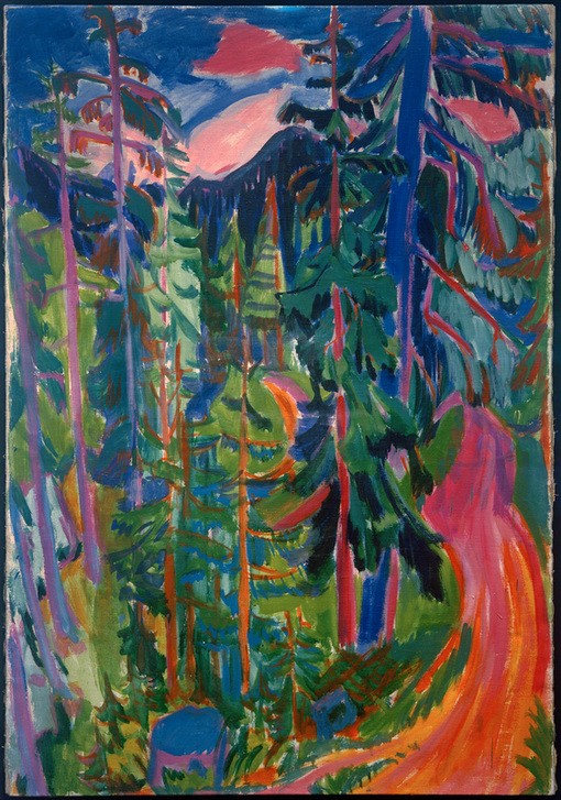 Hermann Scherer, Waldlandschaft bei Davos (Landschaft, Wald, Tannen, Waldweg,  Expressionismus, Klassische Moderne, Wunschgröße, Wohnzimmer)