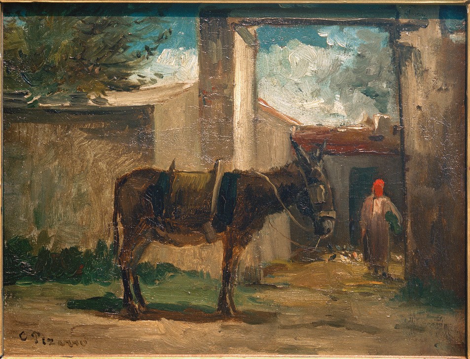 Camille Pissarro, Esel vor einem Bauerngehöft, Montmorency (Kunst,Zoologie,Esel,Realismus,Lasttier,Studie,Französische Kunst,Haustier,Tier,Säugetier,Tierstudie,Nutztier)