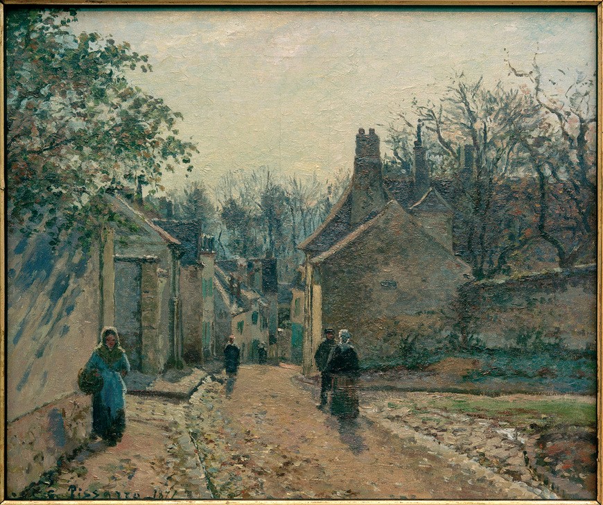 Camille Pissarro, Rue des Voisins in Louveciennes (Haus,Kunst,Strasse (Allgemein),Wohnhaus (Allgemein),Impressionismus,Architekturdarstellung,Französische Kunst,Fussgänger)