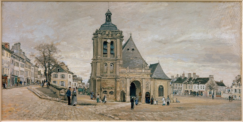 Ludovic Piette, La Place Notre-Dame, Pontoise (Geographie,Kirche,Kunst,Platz,Vedute,Architekturdarstellung,Französische Kunst,Ansicht,Aussenansicht,Topographie,Sakralbau)