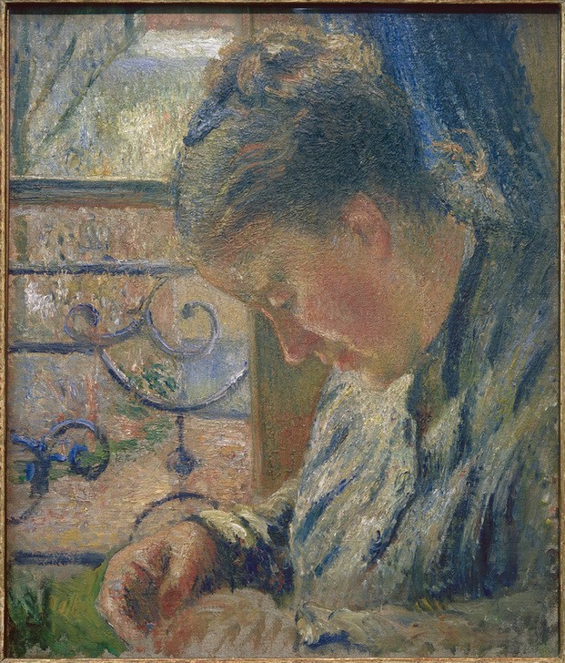 Camille Pissarro, Mme Pissarro näht am Fenster (Ehefrau,Fenster,Frau,Handarbeit,Kunst,Impressionismus,Ehefrau Von Berühmten,Portrait,Nähen,Künstlerfrau,Französische Kunst,Profil)