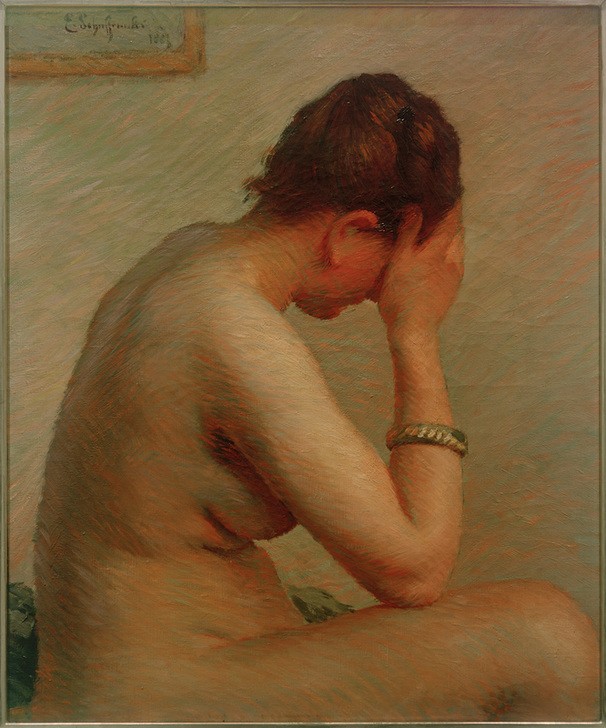 Emile Schuffenecker, Sich stützender Akt (Aktmalerei, Frau, Profil, Trauer, Melancholie, Klassische Moderne, Wunschgröße, Malerei, Neoinpressionismus, Schlafzimmer,)