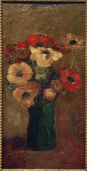Odilon Redon, Anemonen (Postimpressionismus, Stillleben, Blumenvase, Blüten, Blumen, floral, klassische Moderne, Malerei, Wohnzimmer, Esszimmer, Treppenhaus, Wunschgröße, bunt)