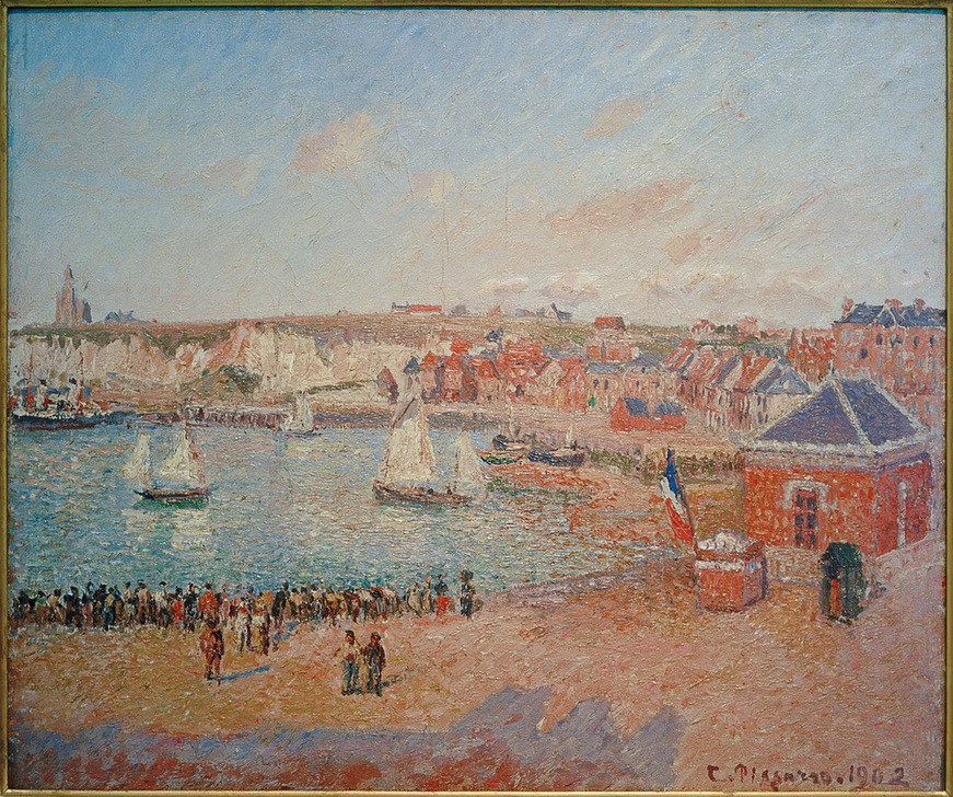 Camille Pissarro, Ansicht des Außenhafens von Dieppe (Geographie,Hafen,Kunst,Schiff,Verkehr,Impressionismus,Segelboot,Stadtansicht,Architekturdarstellung,Französische Kunst,Jahrhundertwende,Stadtlandschaft,Topographie,Schifffahrt)