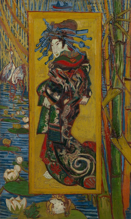 Vincent van Gogh, Kurtisane (nach Eisen) (Asiatische Kunst,Damenmode,Kurtisane,Frau,Frosch,Gewässer,Kunst,Mensch,Mode,Prostitution,Tracht,Völkerkunde,Japanische Kunst,Impressionismus,Geisha,Prostituierte,Portrait,Bambus,Kopie,Seerose,Rückenfigur,Kranich,Niederländische Kunst,Holländische Kunst,Kl)