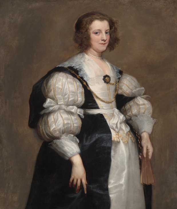 Anthonis van Dyck, Lady with a Fan (Damenmode, Frau, Portrait,  Schmuck, Kette, Adel, Prunk, höfisch, Spitzenkragen, Fächer,    Barock, Klassiker, Wunschgröße, Wohnzimmer)