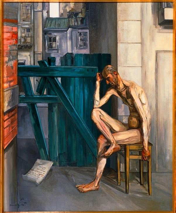 Francis Gruber, Hiob (Innenhof, Interieur, nackter Mann, nachdenklich, Melancholie, Hiob, Botschaft, Prüfung, Altes Testament, Expressionismus, Wunschgröße, klassische Moderne, Wohnzimmer,)