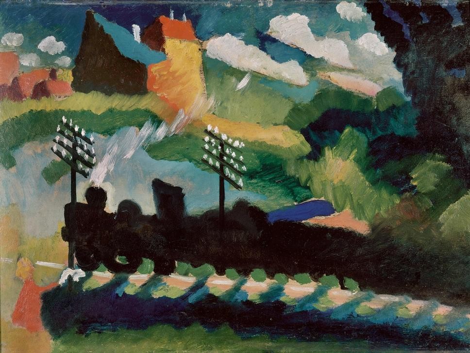 Wassily Kandinsky, Eisenbahn bei Murnau (Eisenbahn,Landschaft,Lokomotive,Verkehr,Expressionismus,Russische Kunst,Neue Kuenstlervereinigung Muenchen)