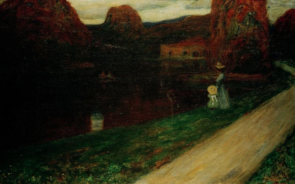 Wassily Kandinsky, Der Abend (Frau, Kind, Landschaft, Spaziergang, Tageszeiten, Abend, Impressionismus, Russische Kunst, Dämmerung, Malerei, Wunschgröße, Wohnzimmer, Treppenhaus, bunt)