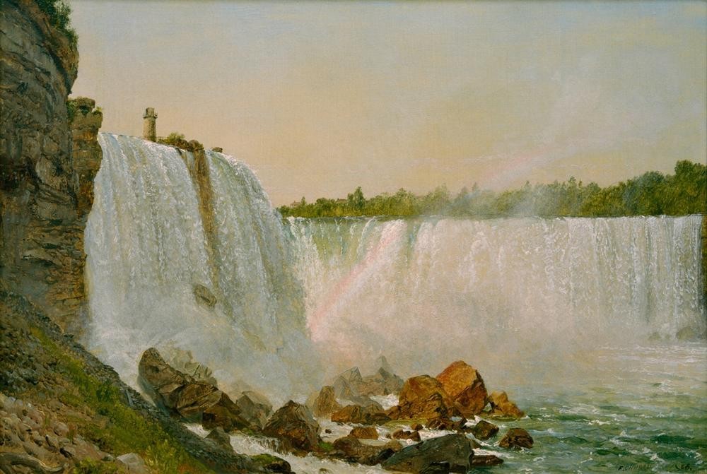 Frederic Edwin Church, Niagara Falls (Geographie, Landschaft, Niagara-Fälle, Amerika, Wasserfall, Regenbogen, Felsen, Naturschauspiel, Wasserkraft, Wunschgröße, Klassiker, Romantik, Wohnzimmer)