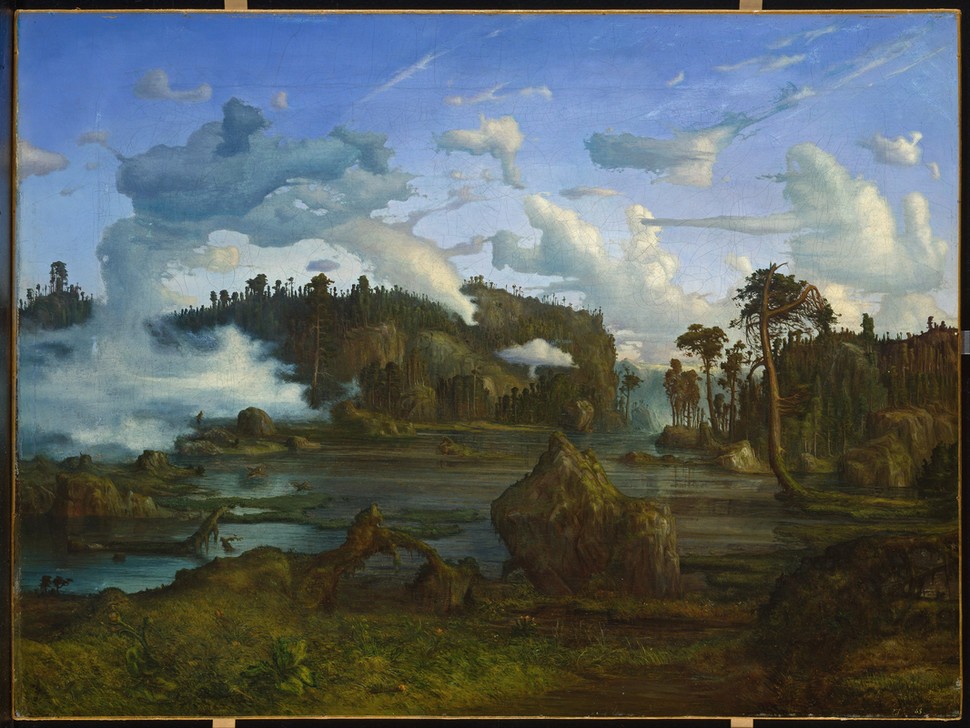 Lars Hertervig, Skogtjern,  Bergsee (Landschaft,Wolke,Wald,See,Baum,Norwegische Kunst,Romantik)