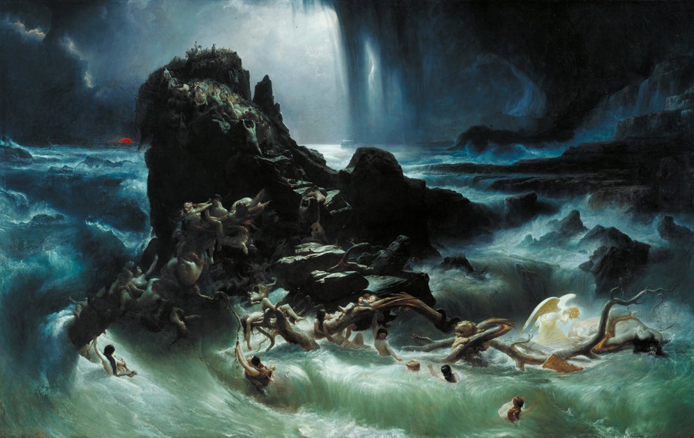 Francis Danby, The Deluge (Sinnflut, Meer, Sturm, Wellen, Felsen, Ertrinkende, Dramatik, Verzweiflung, Romantik, Irland, Malerei, Wunschgröße, Klassiker, Wohnzimmer)
