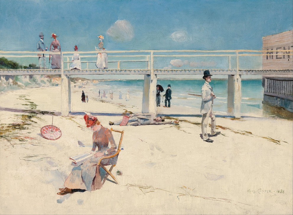 Charles Conder, A holiday at Menton (Brücke,Kalenderfeste,Küste,Sommer,Urlaub,Seebrücke,Zeitung,Lesen (Allgemein),Bucht,Sitzen,Entspannung,Ferienzentrum
Impressionismus, Wunschgröße, Klassiker, Malerei, Wohnzimmer)