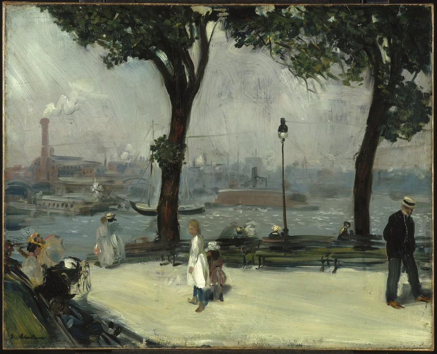 William Glackens, East River Park (Boot,Corso,Park,Bank (Sitzgelegenheit),Freizeit,Schiff,Spaziergang,Schornstein,Baum,Us-Amerikanische Kunst,Alltag,Ashcan School)