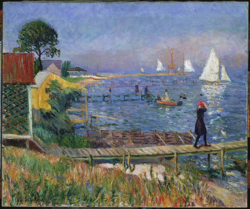 William Glackens, Badende in Bellport (Boot,Küste,Rudern,Segeln,Sommer,Strand,Hütte,Seebrücke,Meer,Us-Amerikanische Kunst,Bucht,Jacht,Gehen,Beschaulich,Amerikaner,Ashcan School)