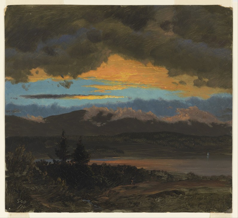 Frederic Edwin Church, Sonnenuntergang über dem Hudson Valley (Himmel, Landschaft, Fluss, Sonnenuntergang, Wolken,   Dämmerung,Wunschgröße, Klassiker, Romantik, Wohnzimmer)