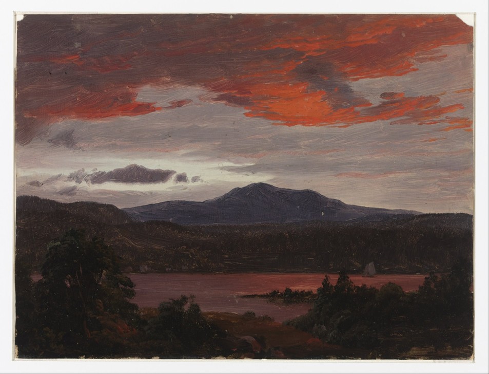 Frederic Edwin Church, Turner Pond mit Pomola Peak und Baxter Peak, Maine (Landschaft, Abend,  Sonnenuntergang, Berg, Turner Teich, Dämmerung,Wunschgröße, Klassiker, Romantik, Wohnzimmer)