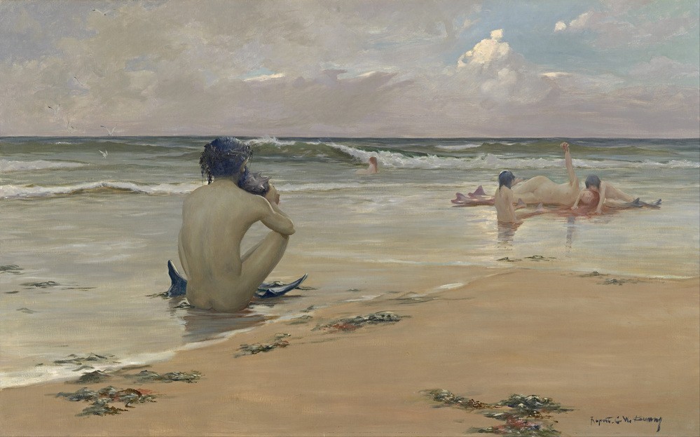 Rupert Bunny, Meeresidylle (Australische Kunst,Küste,Landschaft,Strand,Meer,Akt,Brandung,Meerjungfrau)
