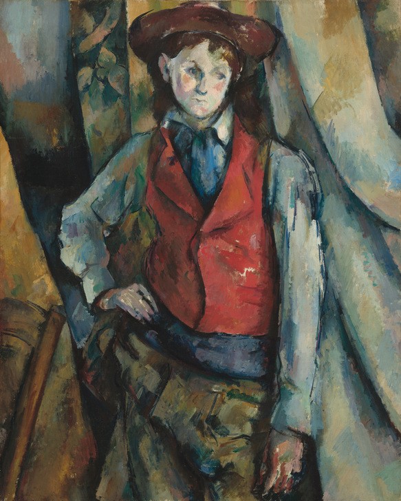 Paul Cézanne, Boy in a Red Waistcoat, 1888–1890 (Junge, junger Mann, rote Weste, Cowboyhut, Impressionismus, Wunschgröße, Wohnzimmer, Treppenhaus, Klassiker,)