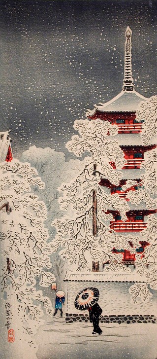 Takahashi Hiroaki, Schnee bei Asakusa, Yedo, Musashi-Provinz  (Religion und Glaube)