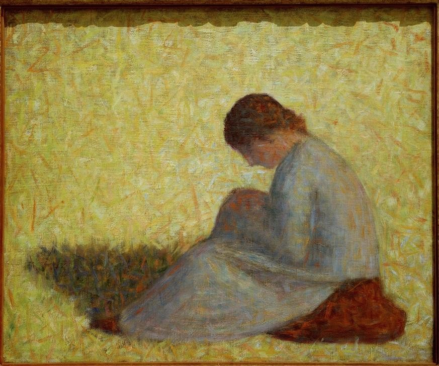 Georges Seurat, Paysanne assise dans l’herbe (Frau,Kunst,Mensch,Pointillismus,Bäuerin,Französische Kunst,Ausruhen,Landbevölkerung,Sitzen,Landwirtschaft)