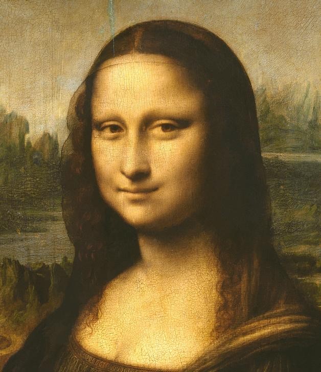 Leonardo da Vinci, Mona Lisa (La Gioconda) (Mona Lisa, Frau, Portrait, Landschaft, Detail, Lächeln, Renaissance, Klassiker, Malerei, Sfumato, Wunschgröße, Wohnzimmer, Treppenhaus)