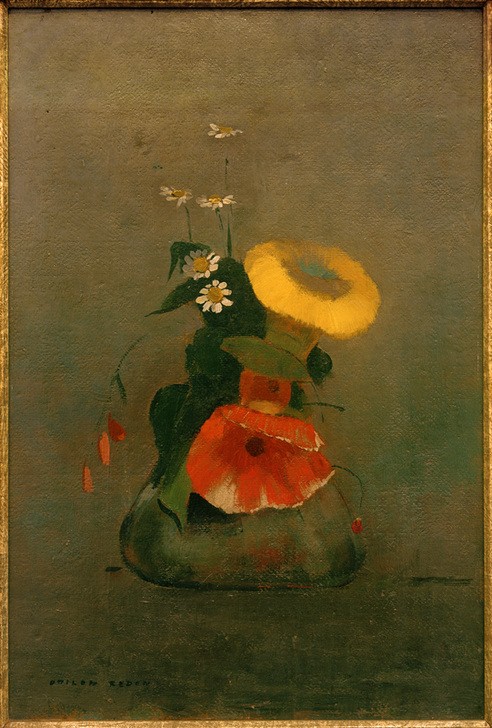 Odilon Redon, Coquelicots (Postimpressionismus, Mohn, Stillleben, Blumenvase, Blüten, Blumen, floral, klassische Moderne, Malerei, Wohnzimmer, Esszimmer, Treppenhaus, Wunschgröße, bunt)