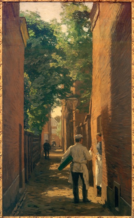 Willem Bastiaan Tholen, Gasse in Den Haag (Frau,Kunst,Mann,Mensch,Strasse (Allgemein),Strassenszene,Volkskunde,Impressionismus,Helldunkel,Niederländische Kunst,Holländische Kunst,Im Freien (Allgemein),Gasse,Licht Und Schatten,Jahrhundertwende,Land Und Leute,Alltag,Unterhaltung (Gespräch))