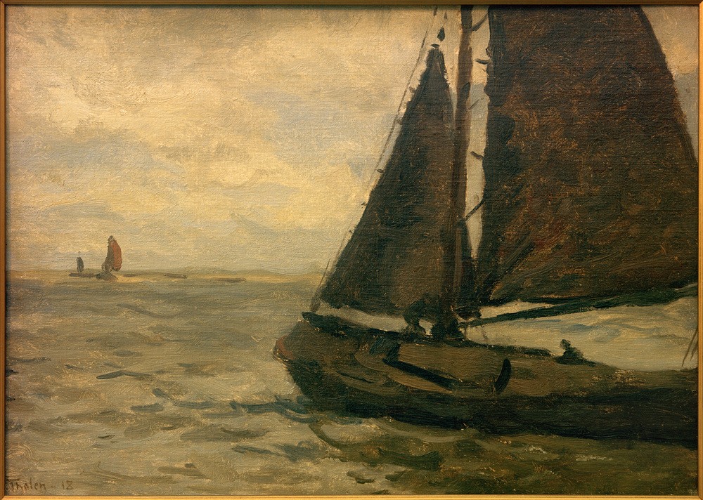 Willem Bastiaan Tholen, Segelnder Botter (Boot,Fischerei,Kunst,Landschaft,Schiff,Fischerboot,Meer,Segelboot,Niederländische Kunst,Holländische Kunst,Signatur,Schifffahrt)