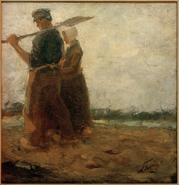 Jan Toorop, Auf dem Heimweg (Ackerbau,Arbeit,Bauer (Landwirt),Frau,Kunst,Landschaft,Mann,Mensch,Volkskunde,Feierabend,Impressionismus,Schaufel,Bäuerin,Heimkehr,Acker,Niederländische Kunst,Feld,Spaten,Holländische Kunst,Paar,Landleben,Landbevölkerung,Rückkehr,Landarbeit,Feldarbeit,Lan)