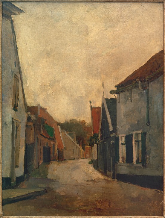 Floris Verster, Straße auf Texel (Insel,Architektur,Dorf,Haus,Kunst,Strasse (Allgemein),Wohnhaus (Allgemein),Architekturdarstellung,Niederländische Kunst,Holländische Kunst,Ansicht,Jahrhundertwende,Signatur)