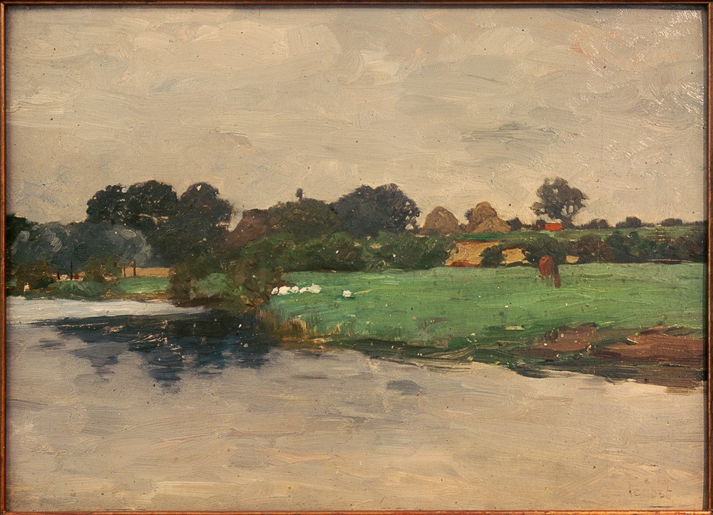 Thomas Ludwig Herbst, Flusslandschaft bei Hamburg (Deutsche Kunst,Gewässer,Kunst,Landschaft,Impressionismus,Fluss,Jahrhundertwende,Hamburgischer Künstlerclub)