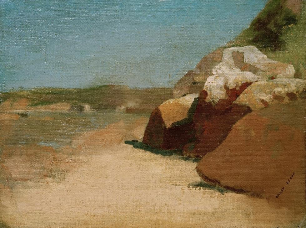 Odilon Redon, Rochers en Bretagne (Küste,Kunst,Landschaft,Strand,Meer,Symbolismus,Felsen,Französische Kunst,Signatur)