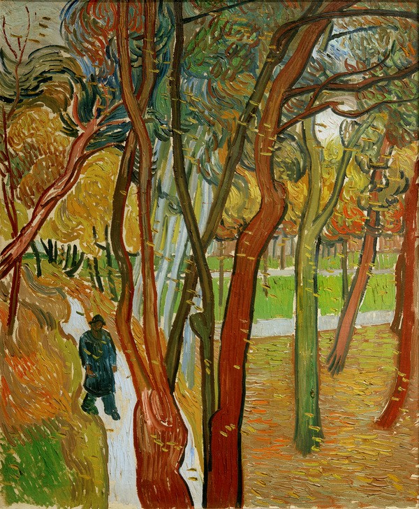 Vincent van Gogh, Spaziergänger im Park mit fallenden Blättern (Garten Und Park,Herbst,Jahreszeiten,Menschen Im Park,Park,Freizeit,Spaziergang,Impressionismus,Baum,Niederländische Kunst,Menschen Im Garten,Laub)