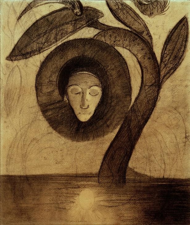 Odilon Redon, Fleur de marécage (Kunst,Traum,Symbolismus,Französische Kunst,Sumpf,Blume,Volksglaube,Blumengeister,Privatsammlung,Geschlossene Augen,Schlafen (Schlaf))