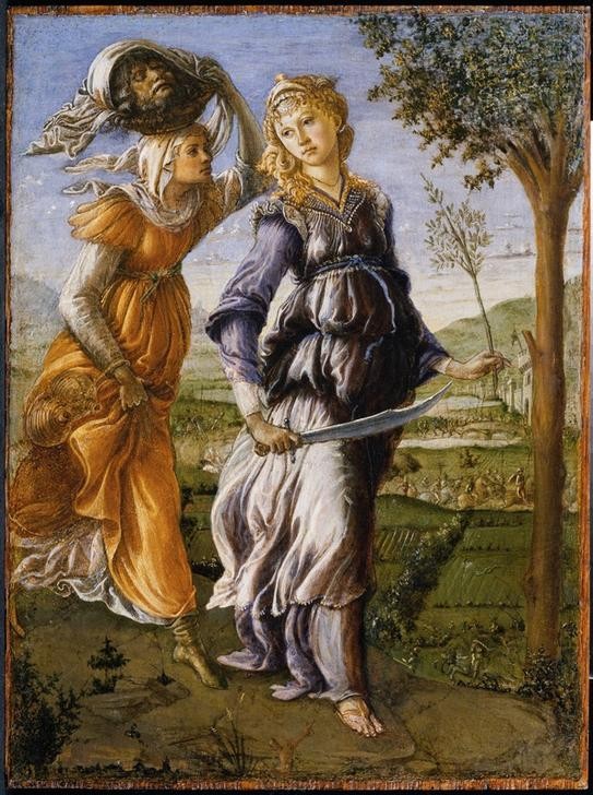 Sandro Botticelli, Rückkehr der Judith nach Bethulia (Florentinische Kunst,Säbel,Toskanische Kunst,Waffe,Renaissance,Altes Testament,Bibel,Heldin,Italienische Kunst,Magd,Beute,Rückkehr,Judith Vor Dem Volke,Auf Dem Kopf Tragen,Jüdisch-Christlich)