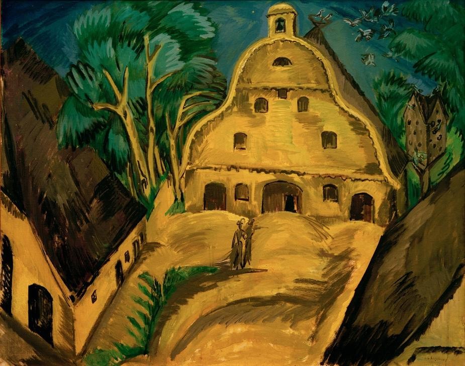 Ernst Ludwig Kirchner, Gut Staberhof auf Fehmarn I (Bauernhaus,Bauernhof,Deutsche Kunst,Kunst,Expressionismus,Gutshof,Architekturdarstellung,Die Brücke)