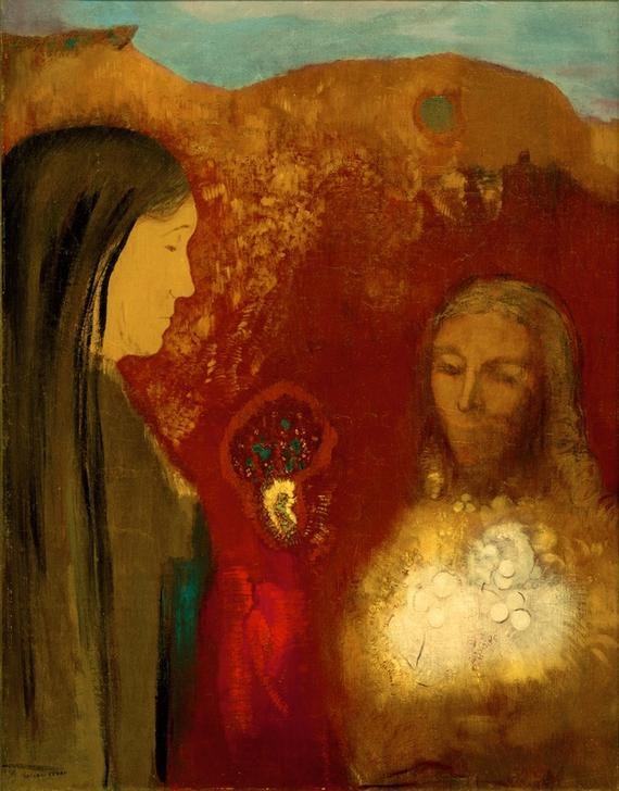 Odilon Redon, Le Christ et la Samaritaine / Le Bouquet Blanc (Christentum,Frau,Kunst,Religion,Symbolismus,Samariterin,Neues Testament,Bibel,Blumenstrauss,Französische Kunst,Jahrhundertwende,Leben Jesu)