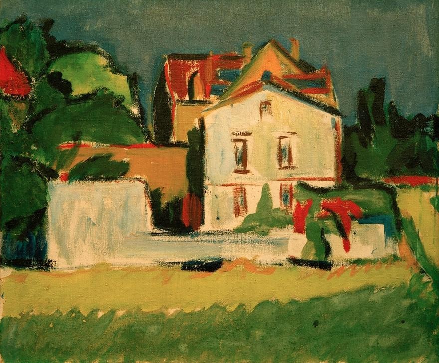 Ernst Ludwig Kirchner, Das weiße Haus (Moritzburger Haus) (Deutsche Kunst,Haus,Kunst,Landschaft,Wohnhaus (Allgemein),Expressionismus,Architekturdarstellung,Die Brücke,Weiss (Farbe))