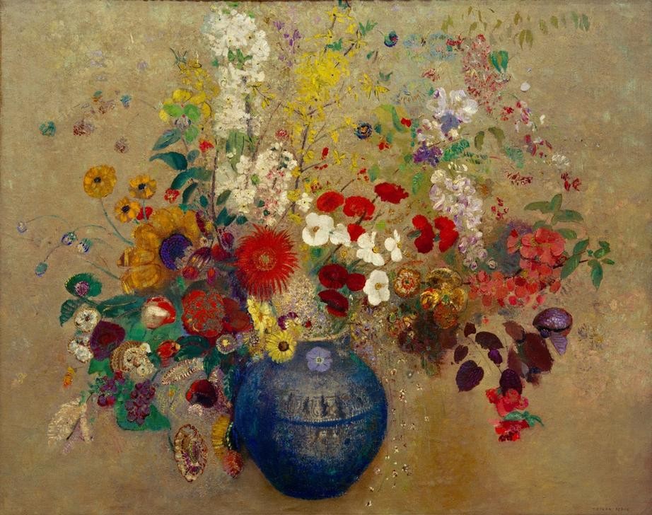 Odilon Redon, Bouquet de Fleurs (Botanik,Kunst,Symbolismus,Stillleben,Blumenstrauss,Vase,Französische Kunst,Blume,Privatsammlung,Signatur)