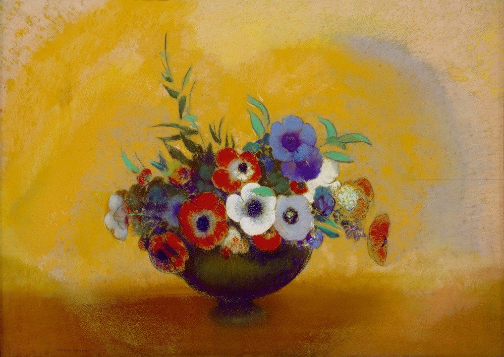 Odilon Redon, Anémonen (Anemone,Botanik,Kunst,Symbolismus,Stillleben,Schale (Gefäss),Französische Kunst,Blume,Blumenschale,Signatur)