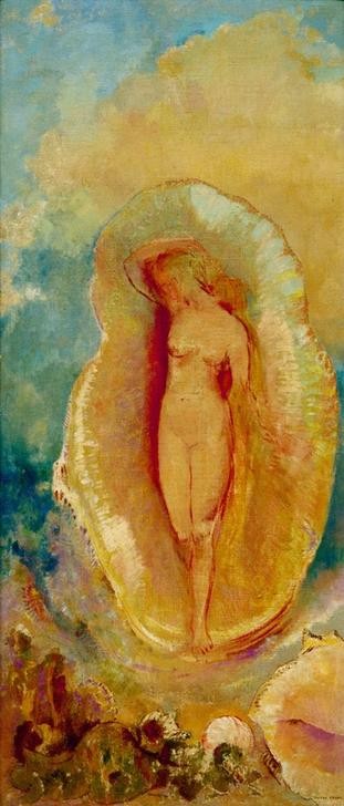 Odilon Redon, La Naissance de Vénus (Frau,Geburt,Geburtsvorstellungen,Kunst,Mythologie,Meer,Symbolismus,Akt,Französische Kunst,Götter,Göttin,Geburt Der Venus,Ganzfigurig,Griechisch-Römische Mythologie,Signatur)