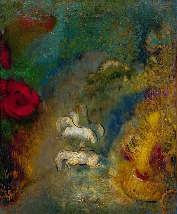 Odilon Redon, Le Char d’Apollon (Kunst,Mythologie,Pferd (Tier),Pferdewagen,Sonne,Symbolismus,Quadriga,Streitwagen,Französische Kunst,Götter,Licht,Gespann,Tier,Gott,Jahrhundertwende,Sonnenwagen,Griechisch-Römische Mythologie)