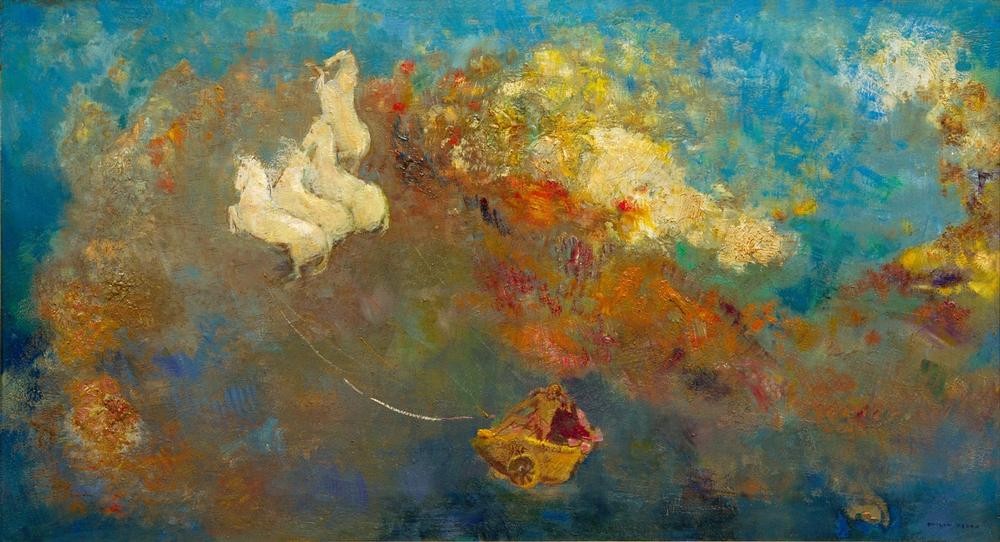 Odilon Redon, Le Char d’Apollon (Kunst,Mythologie,Pferd (Tier),Pferdewagen,Sonne,Symbolismus,Quadriga,Streitwagen,Französische Kunst,Götter,Licht,Gespann,Tier,Gott,Sonnenwagen,Pferdegespann,Griechisch-Römische Mythologie,Signatur)