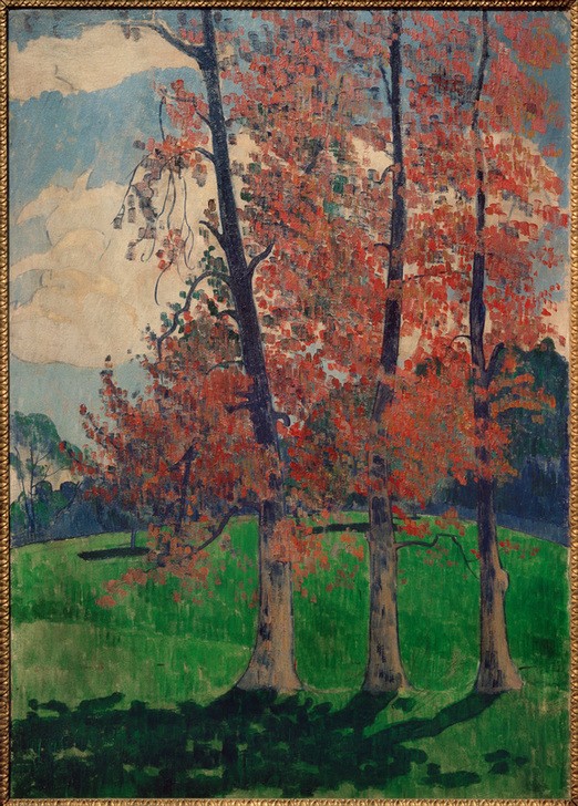 Emile Bernard, Die roten Pappeln (Herbst,Jahreszeiten,Kunst,Landschaft,Impressionismus,Baum,Wiese,Französische Kunst,Pappel,Laubbaum,Schule Von Pont-Aven)