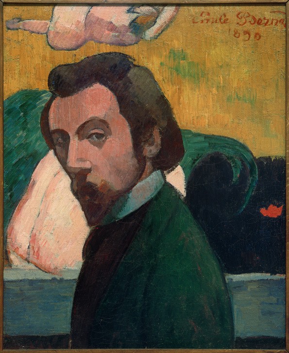 Emile Bernard, Selbstbildnis Emile Bernard, 1890 (Künstler, Maler Mann, Bart, Selbstbildnis, Portrait, Französische Kunst, Schule von Pont-Aven, Malerei, Cloisonismus, Wohnzimmer, Wunschgröße, bunt,)