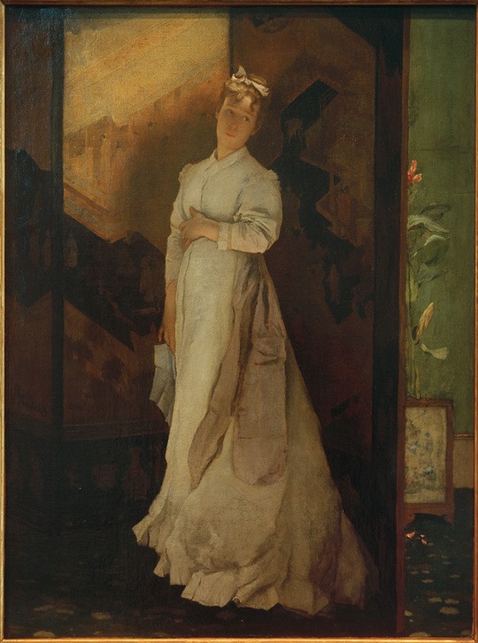 Alfred Stevens, Der Trennungsbrief (Brief,Damenmode,Frau,Kunst,Liebe,Liebe Und Ehe,Literatur,Mädchen,Mantel,Mensch,Mode,Möbel,Unglück,Trauer,Realismus,Portrait,Hausmantel,Interieur,Liebeskummer,Französische Kunst,Belgische Kunst,Kleid,Hauskleid,Traurigkeit,Haarschleife,Exotik,Japanmode,Klei)