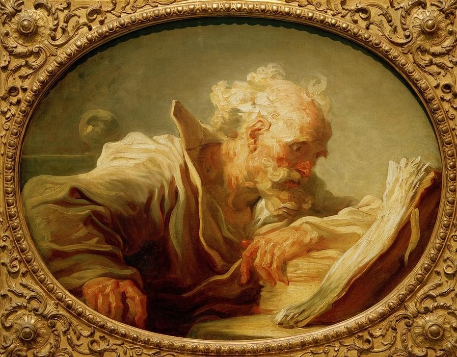 Jean-Honoré Fragonard, Lesender alter Mann (Buch,Kunst,Leser,Literatur,Mann,Mensch,Philosoph,Alter,Philosophie,Rokoko,Portrait,Lesen (Allgemein),Genre,Französische Kunst,Alter Mann,Gefühl (Stimmung),Weisse Haare,Geisteswissenschaft,Erregung,Halbfigur,Oval,Geisteswissenschaftler,Negative Stimmungen)