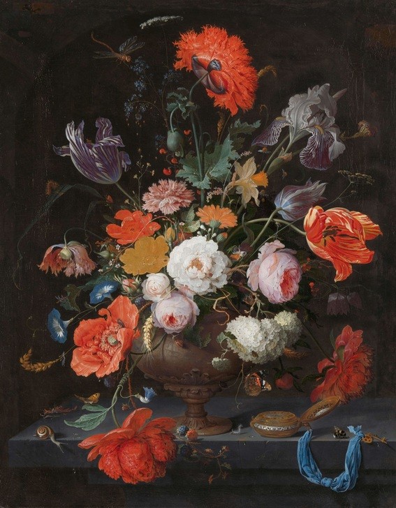 Jan Davidsz.de Heem, Still Life with Flowers and a Watch (Uhr)